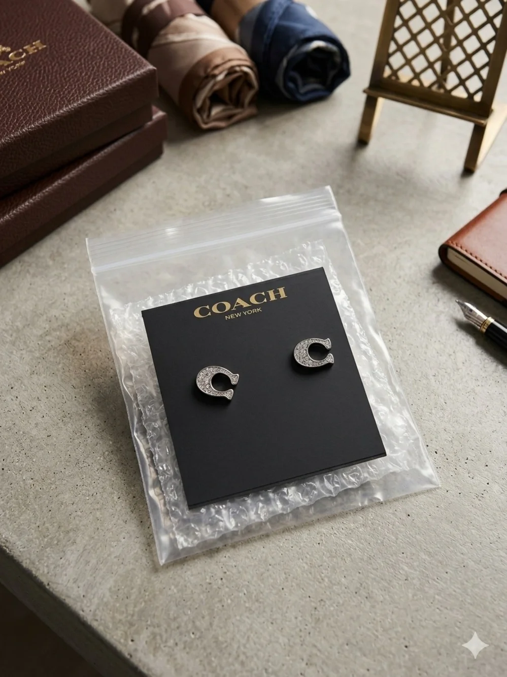 Coach Signature ‘C' Logo Stud Earrings, new with tags!! Silver tone - Picture 2 of 2